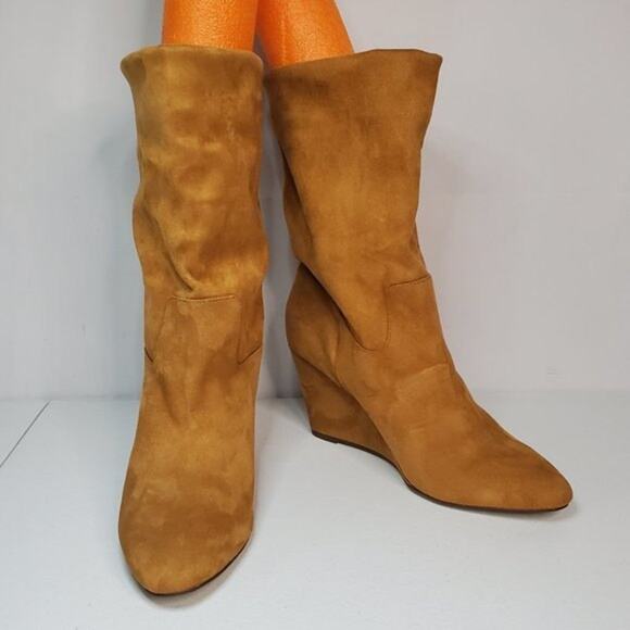 Athena Alexander Tan Slouch Faux Suede Hidden Wedge Fashion Boots 11 - Picture 9 of 10